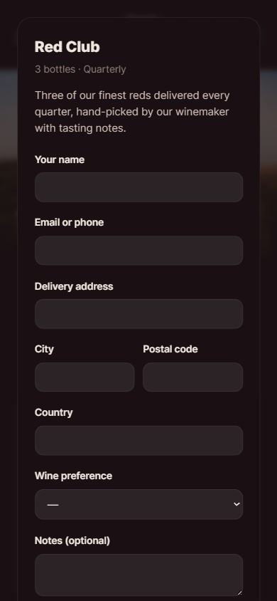 The sign-up page, scanned