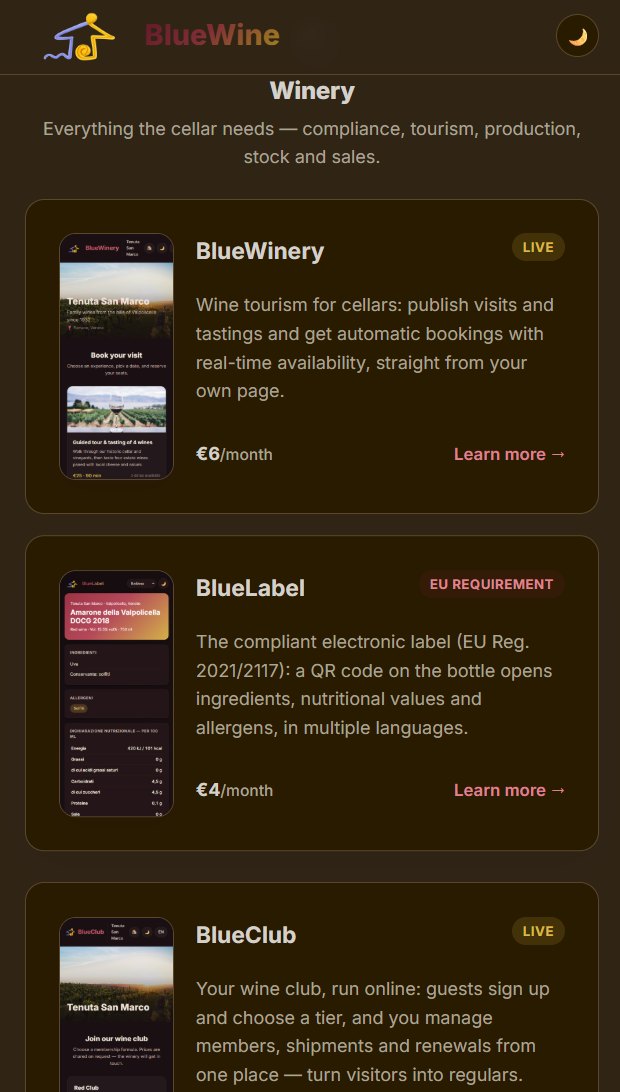 The BlueWine hub on a phone