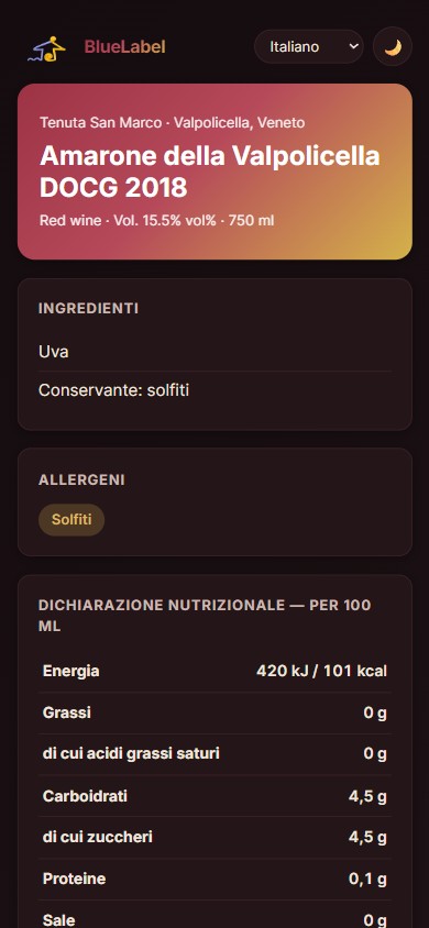 BlueLabel on a phone