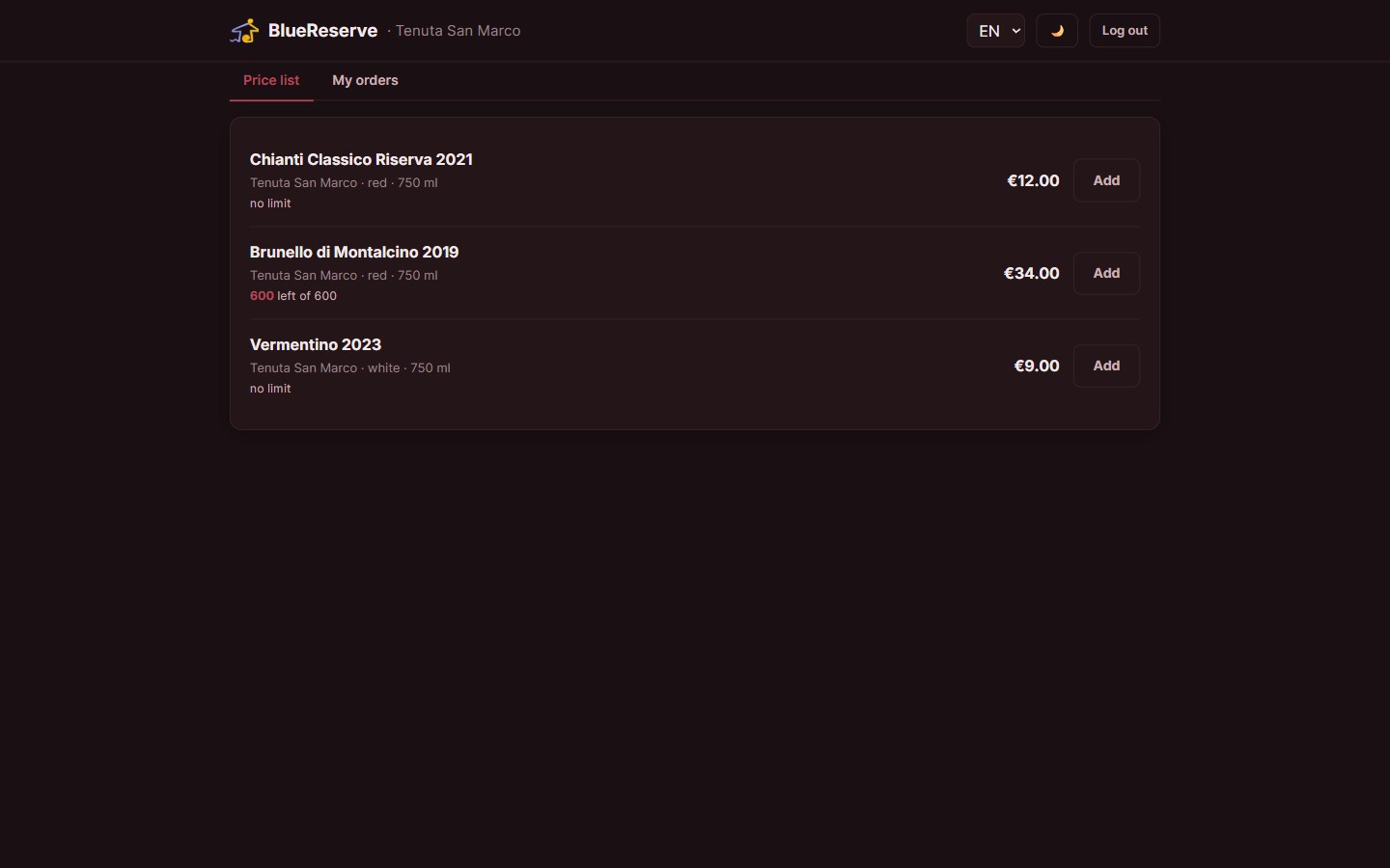 BlueReserve customer portal on desktop