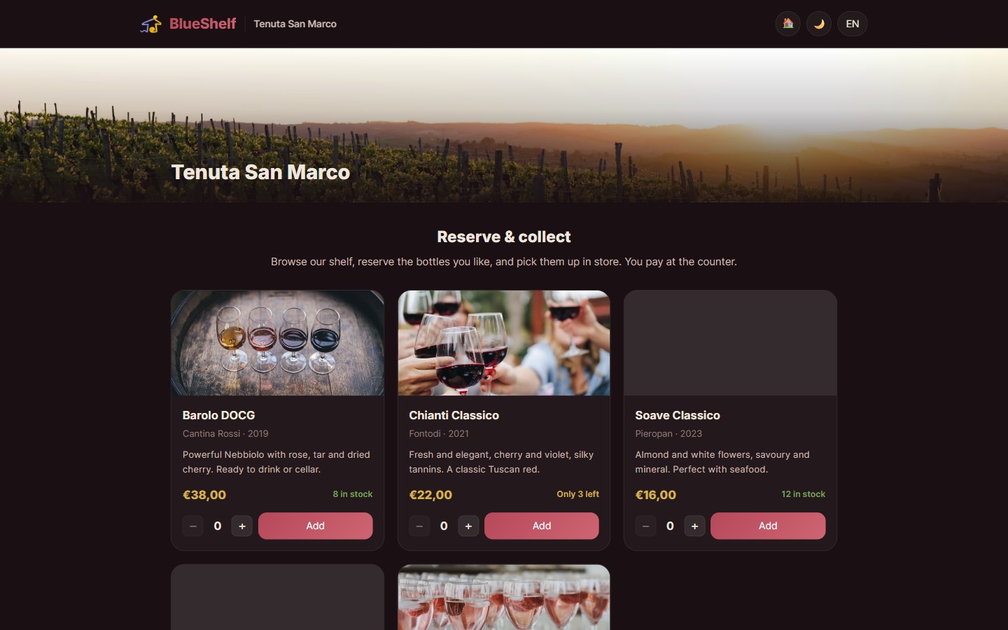 BlueShelf wine shop on desktop